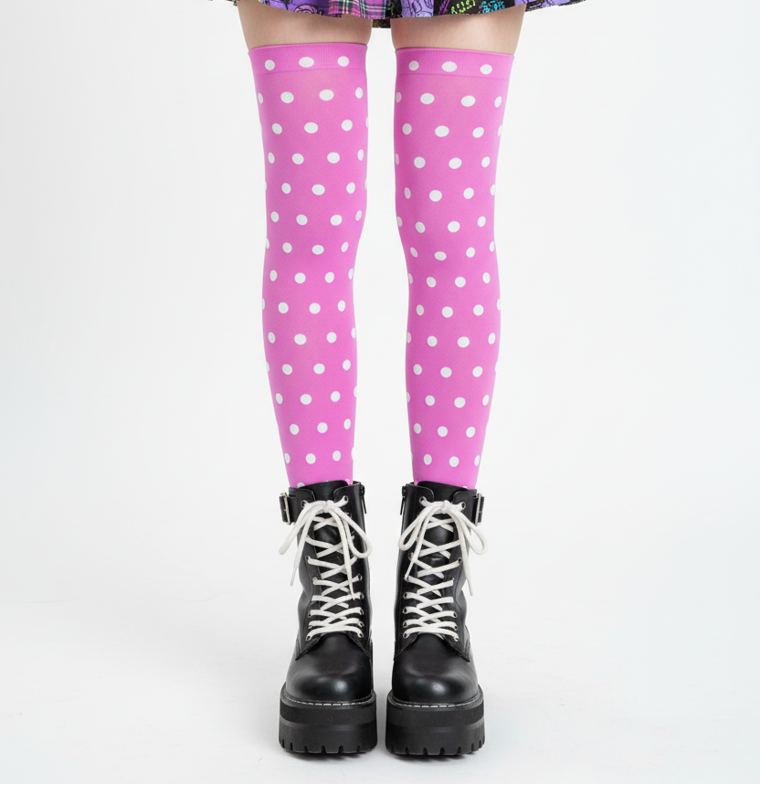 Cute Polka Dots Over Knee Stocking Socks (Hot Pink)