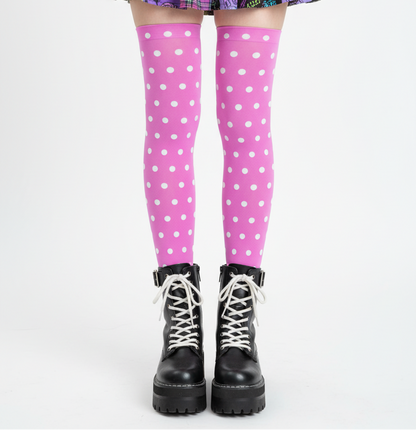 Cute Polka Dots Over Knee Stocking Socks (Hot Pink)