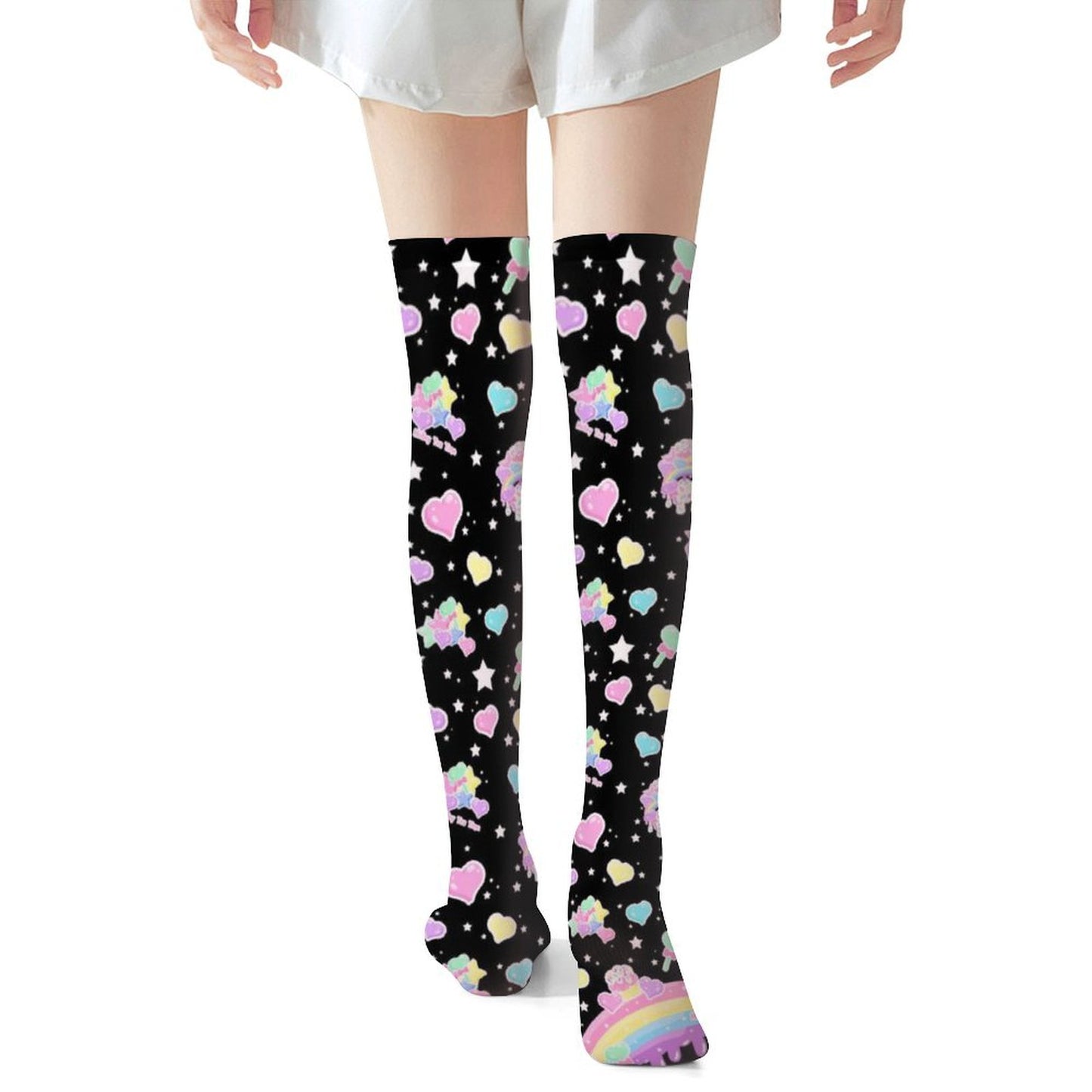 Rainbow Sweets Over Knee Stocking Socks (Black)