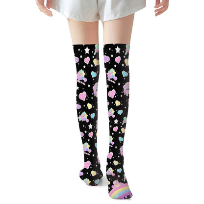 Rainbow Sweets Over Knee Stocking Socks (Black)