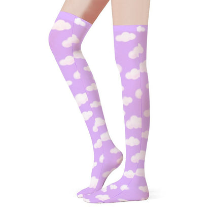 Dreamy Clouds Over Knee Stocking Socks (Lilac)