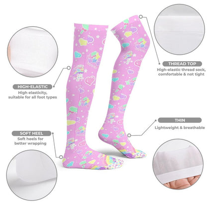 Rainbow Sweets Over Knee Stocking Socks (Pink)