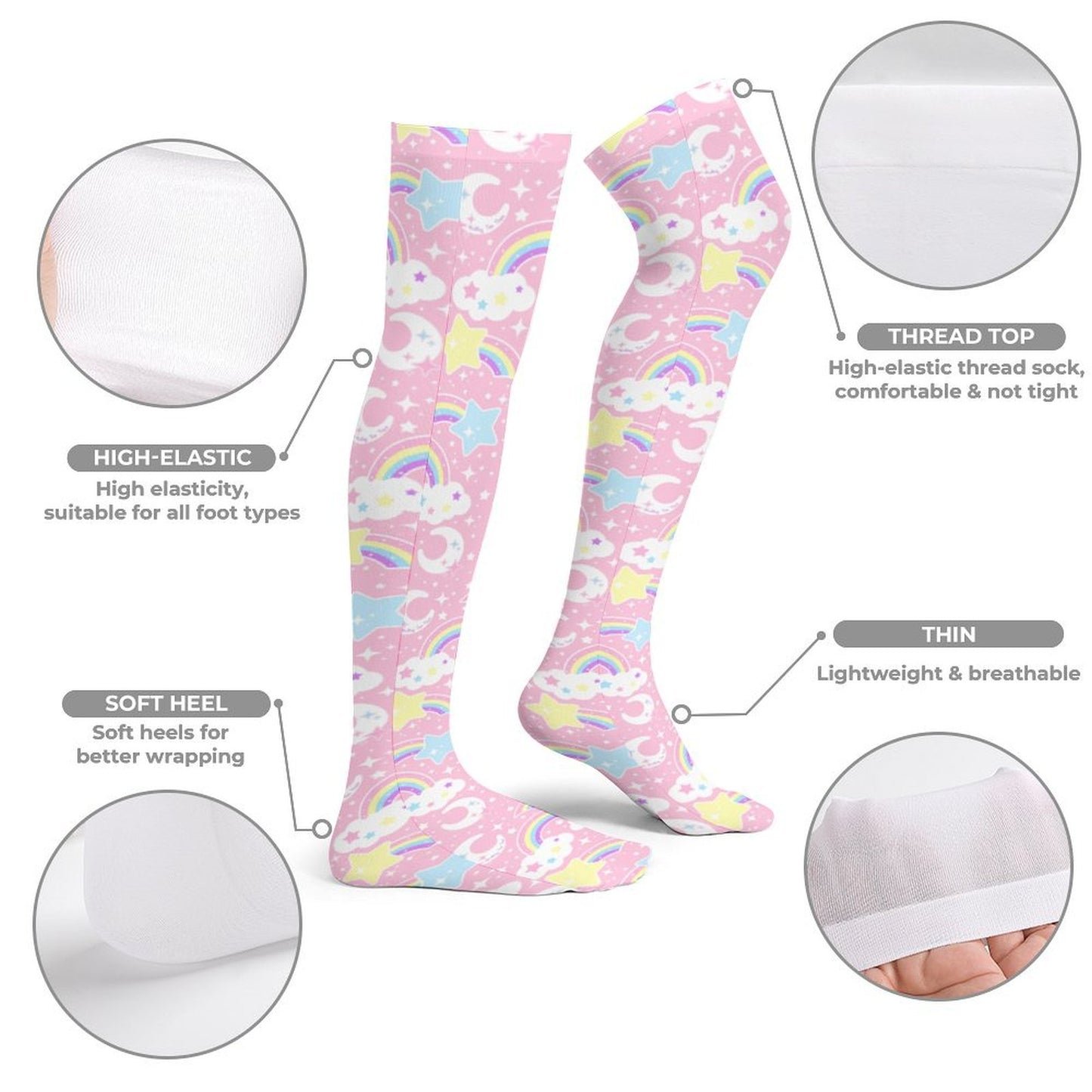 Dreamy Rainbow Over Knee Stocking Socks (Pink)
