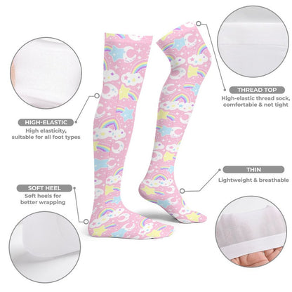 Dreamy Rainbow Over Knee Stocking Socks (Pink)