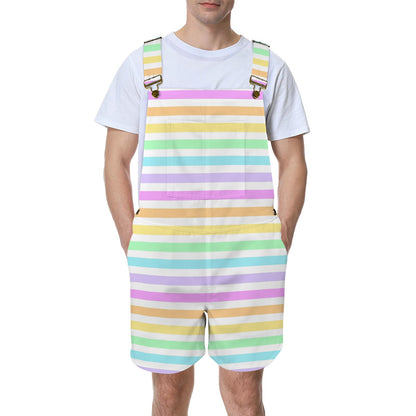 Fruity Rainbow Unisex Shorts Overalls With Adjustable Straps And Pockets (Stripes)