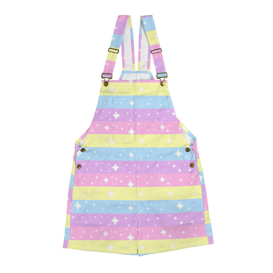 Rainbow Ribbon Unisex Shorts Overalls With Adjustable Straps And Pockets