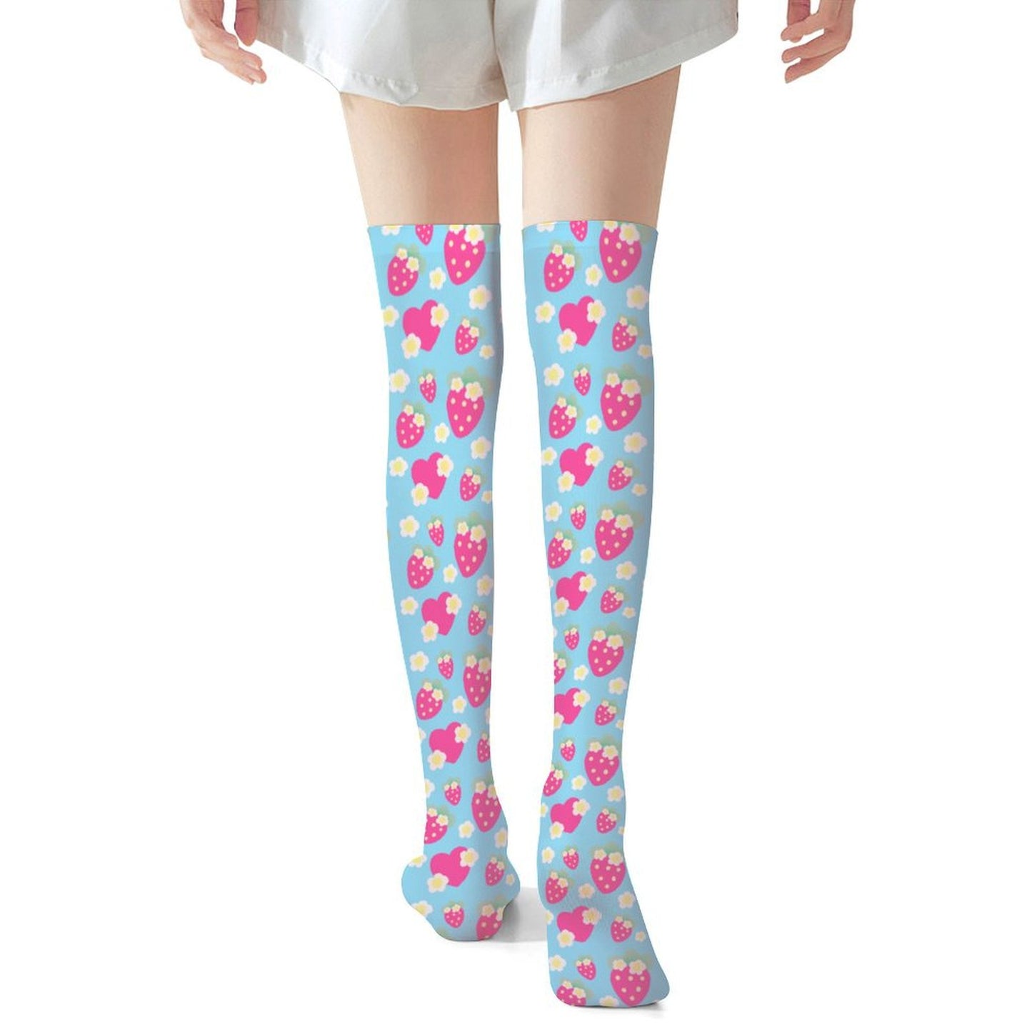 Strawberry Cutie Over Knee Stocking Socks (Fruity Berry Blue)