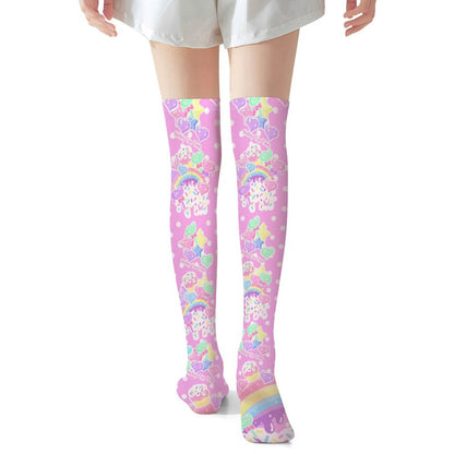 Rainbow Sweets Over Knee Stocking Socks (Pink)