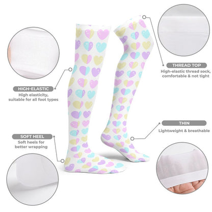 Sweet Love Hearts Over Knee Stocking Socks (White)