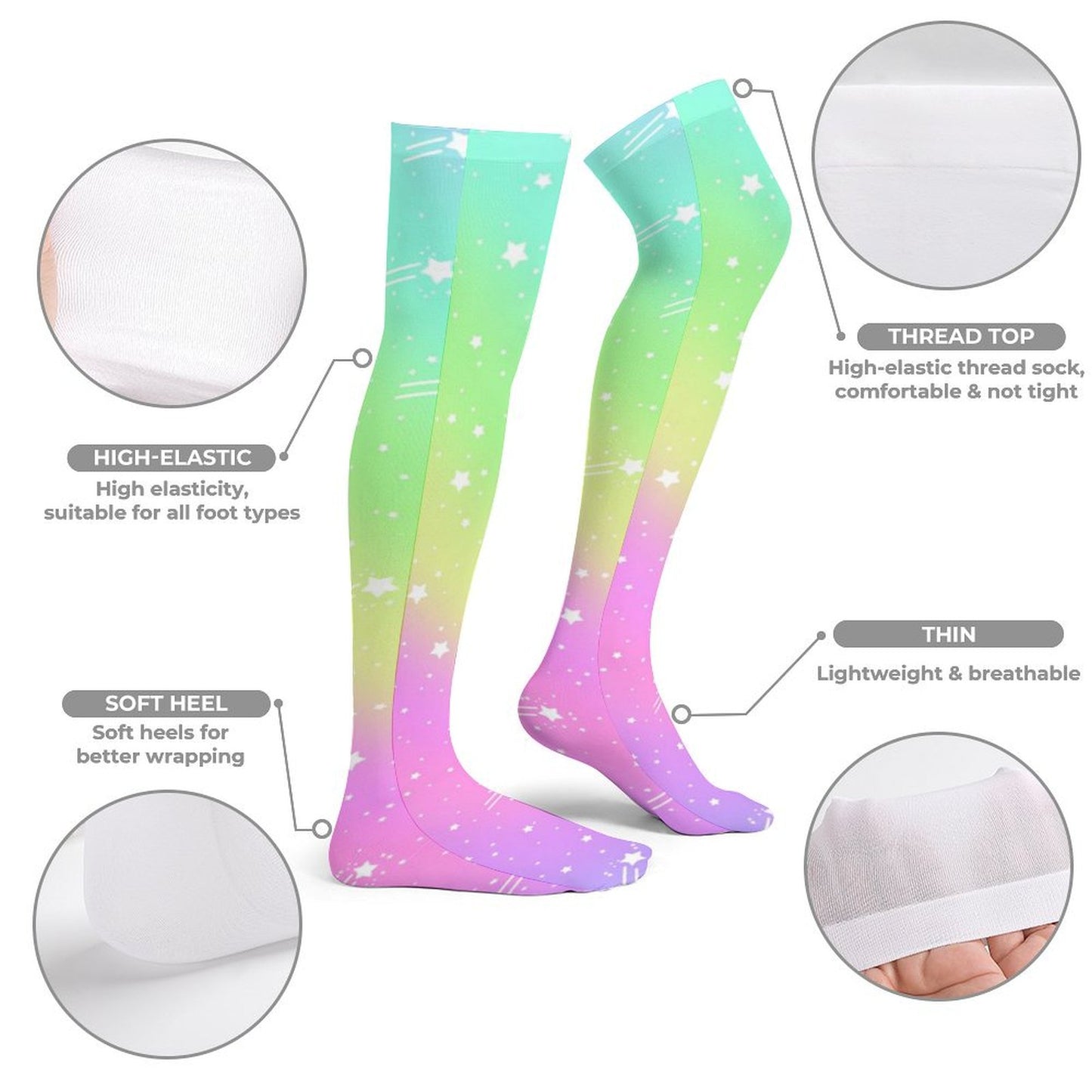 Wishful Rainbow Over Knee Stocking Socks