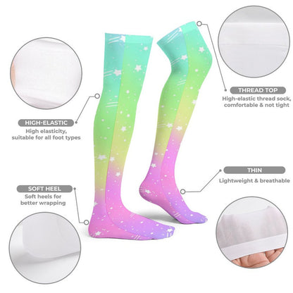 Wishful Rainbow Over Knee Stocking Socks