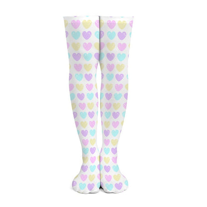 Sweet Love Hearts Over Knee Stocking Socks (White)