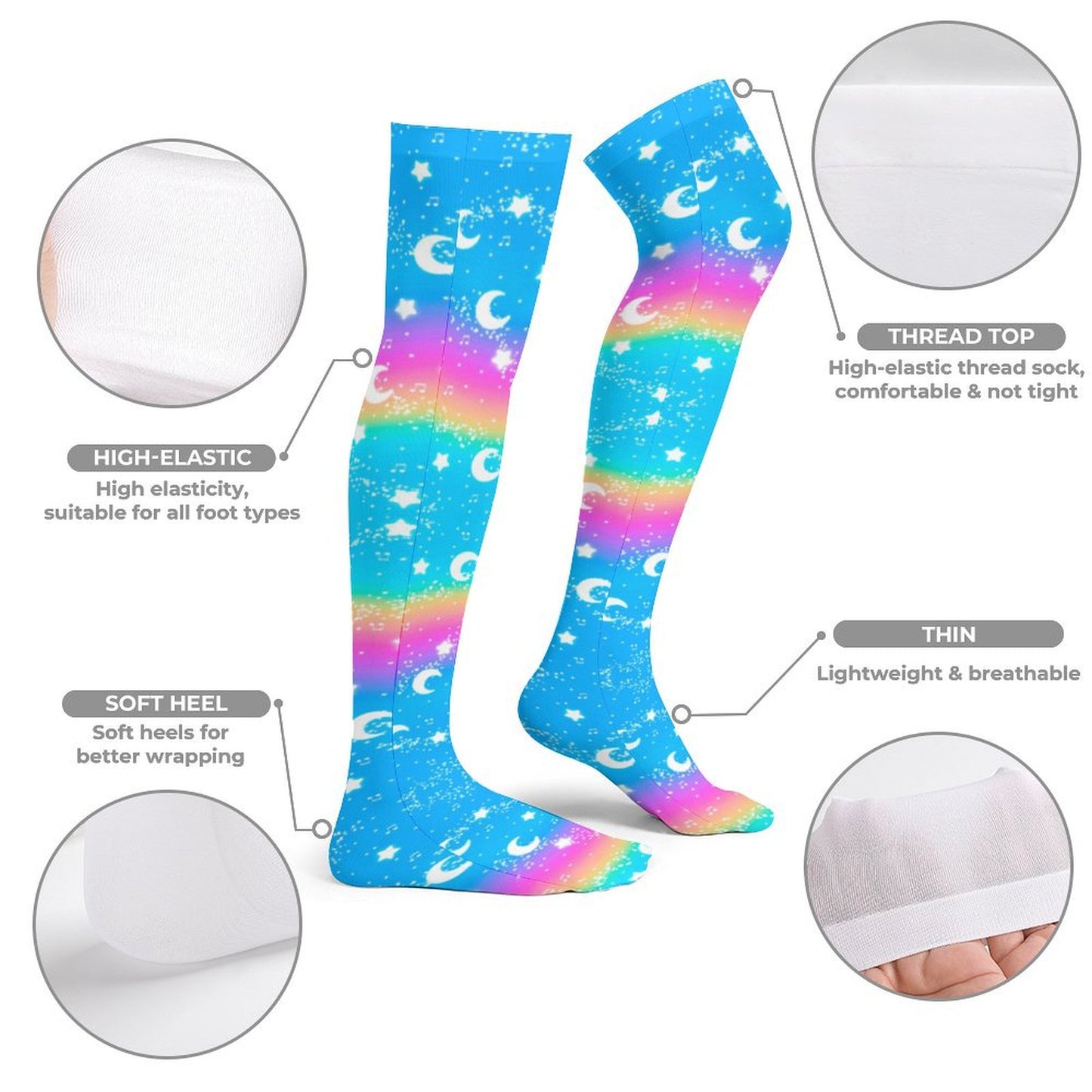 Magical Fairy Time Over Knee Stocking Socks (Rainbow Sunny Day)