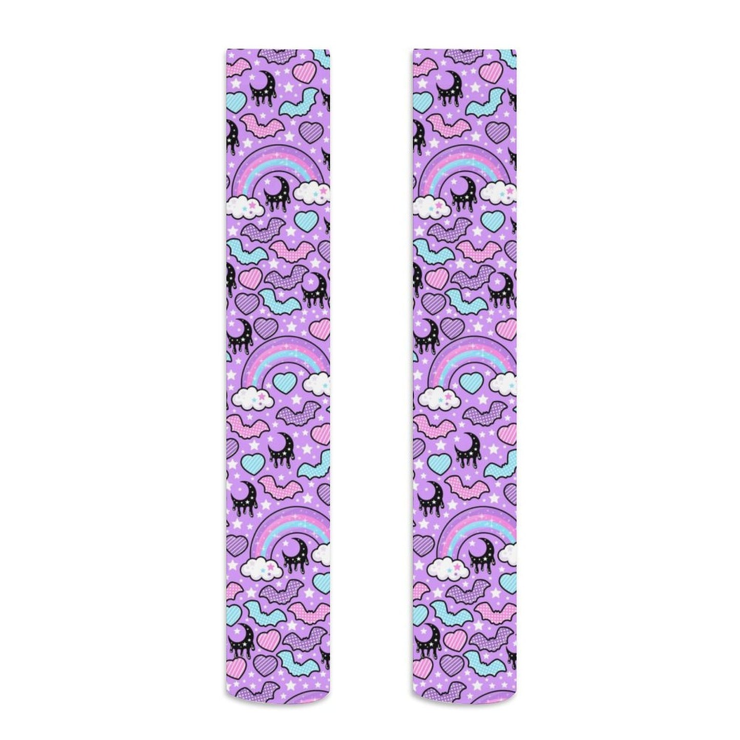 Rainbow Spooky Bats Over Knee Stocking Socks (Purple)