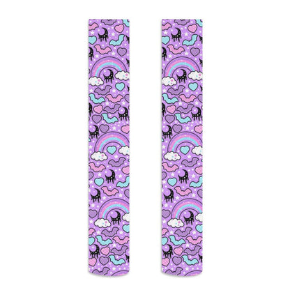 Rainbow Spooky Bats Over Knee Stocking Socks (Purple)