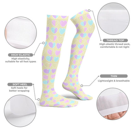 Sweet Love Hearts Over Knee Stocking Socks (Yellow)