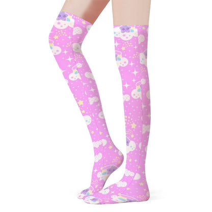 Shooting Star Clouds Over Knee Stocking Socks (Pink)