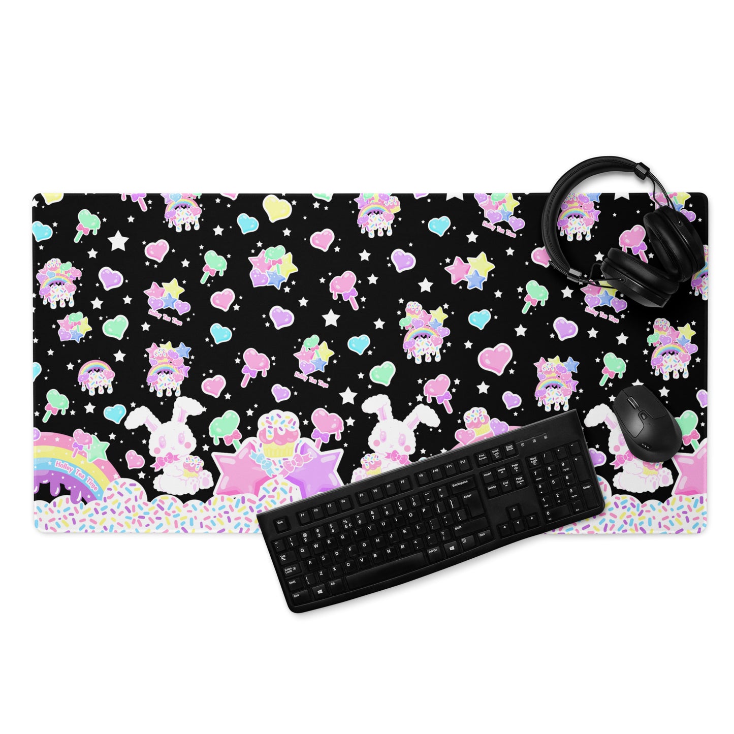 Rainbow Sweets Desk Mat Gaming Mouse Pad (Black)