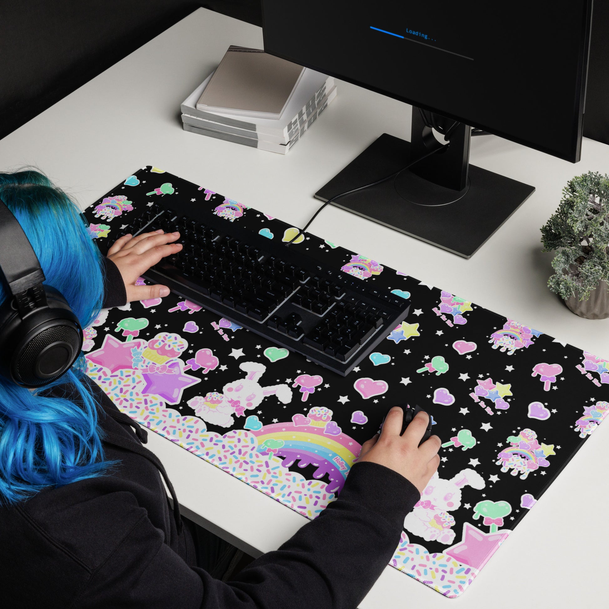 kawaii mouse pad gamming desk mat cute cutecore rainbow sweets candy cupcake bunny sprinkles harajuku anime cartoon