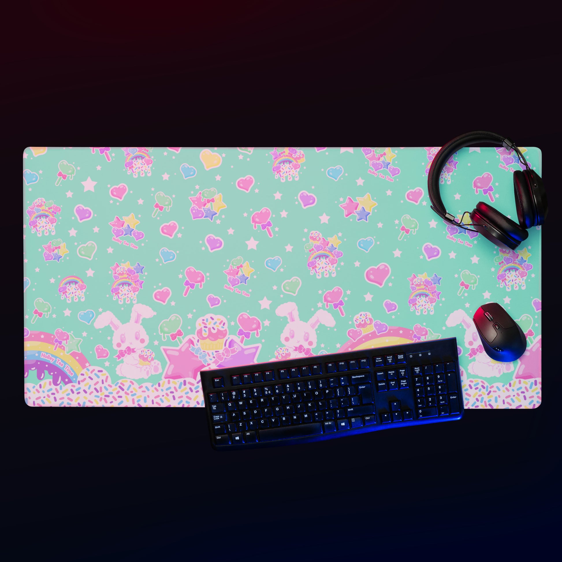 kawaii mouse pad gamming desk mat cute cutecore rainbow sweets candy cupcake bunny sprinkles harajuku anime cartoon
