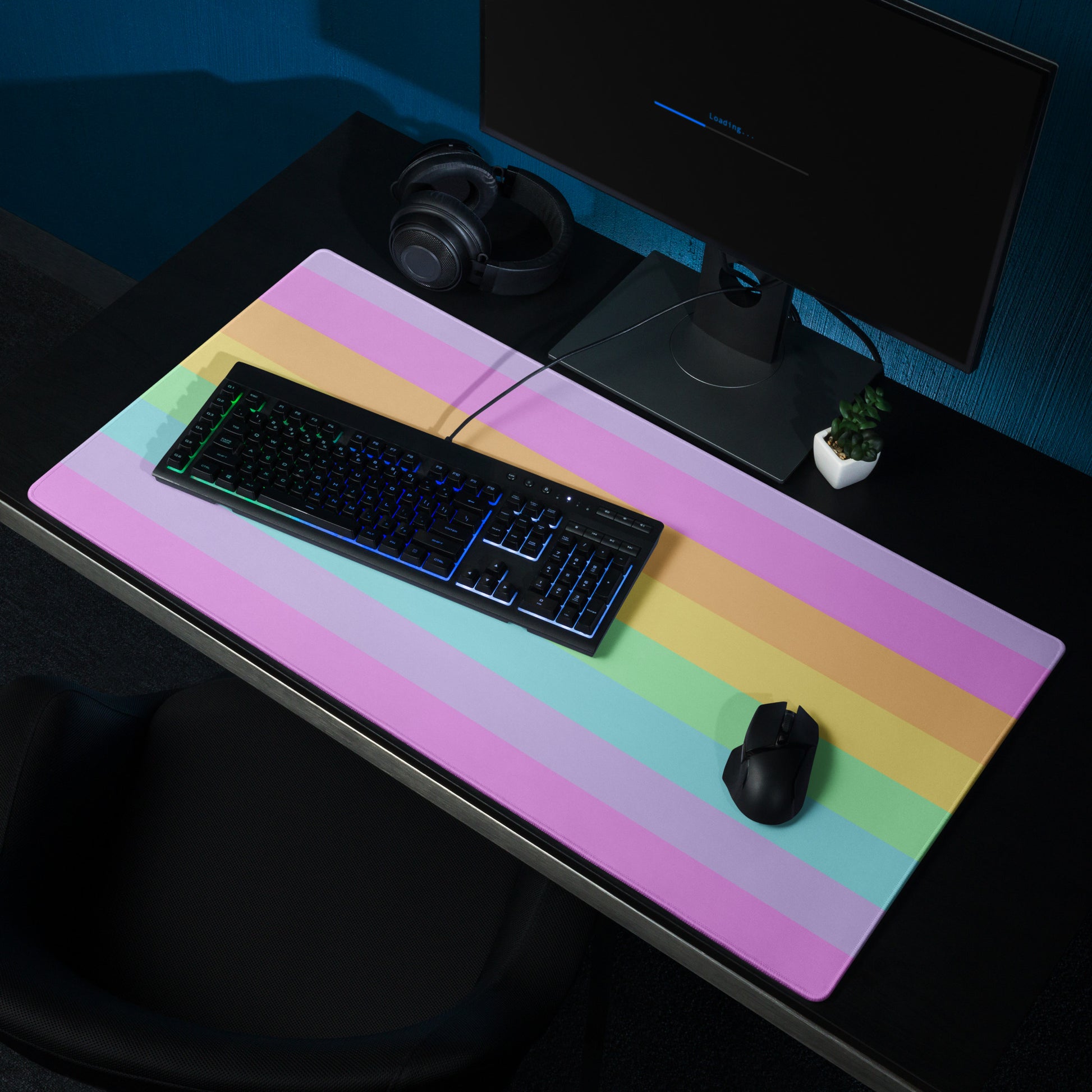 Fruity Rainbow Desk Mat Gaming Mouse Pad Stripes colorful kawaii cute cutcore fairy kei decora kei harajuku jfashion yumekawaii jojifuku