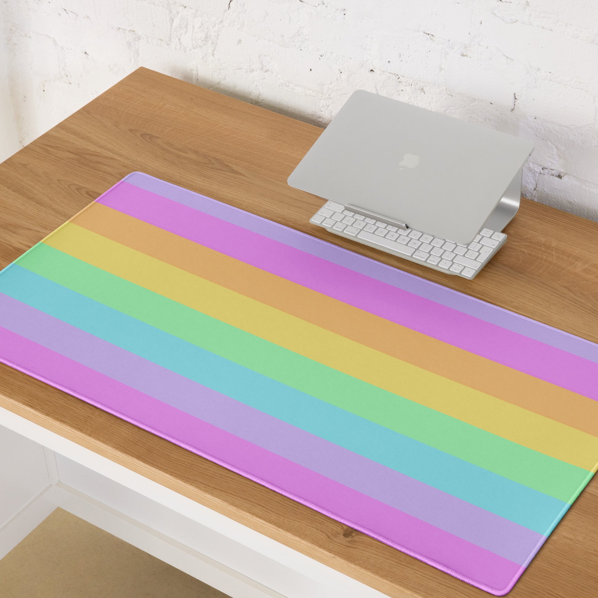 Fruity Rainbow Desk Mat Gaming Mouse Pad Stripes colorful kawaii cute cutcore fairy kei decora kei harajuku jfashion yumekawaii jojifuku