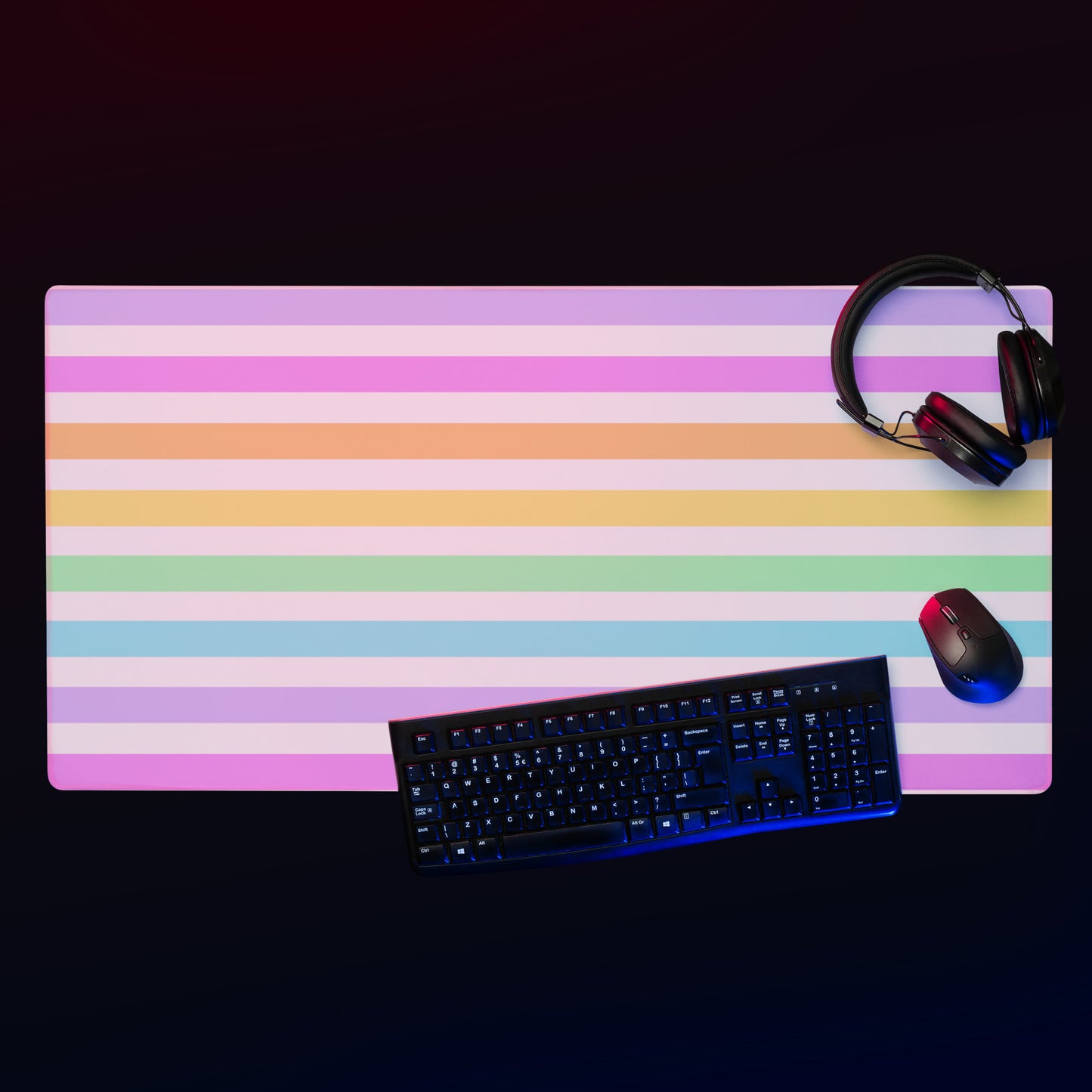 Fruity Rainbow Desk Mat Gaming Mouse Pad Stripes colorful kawaii cute 