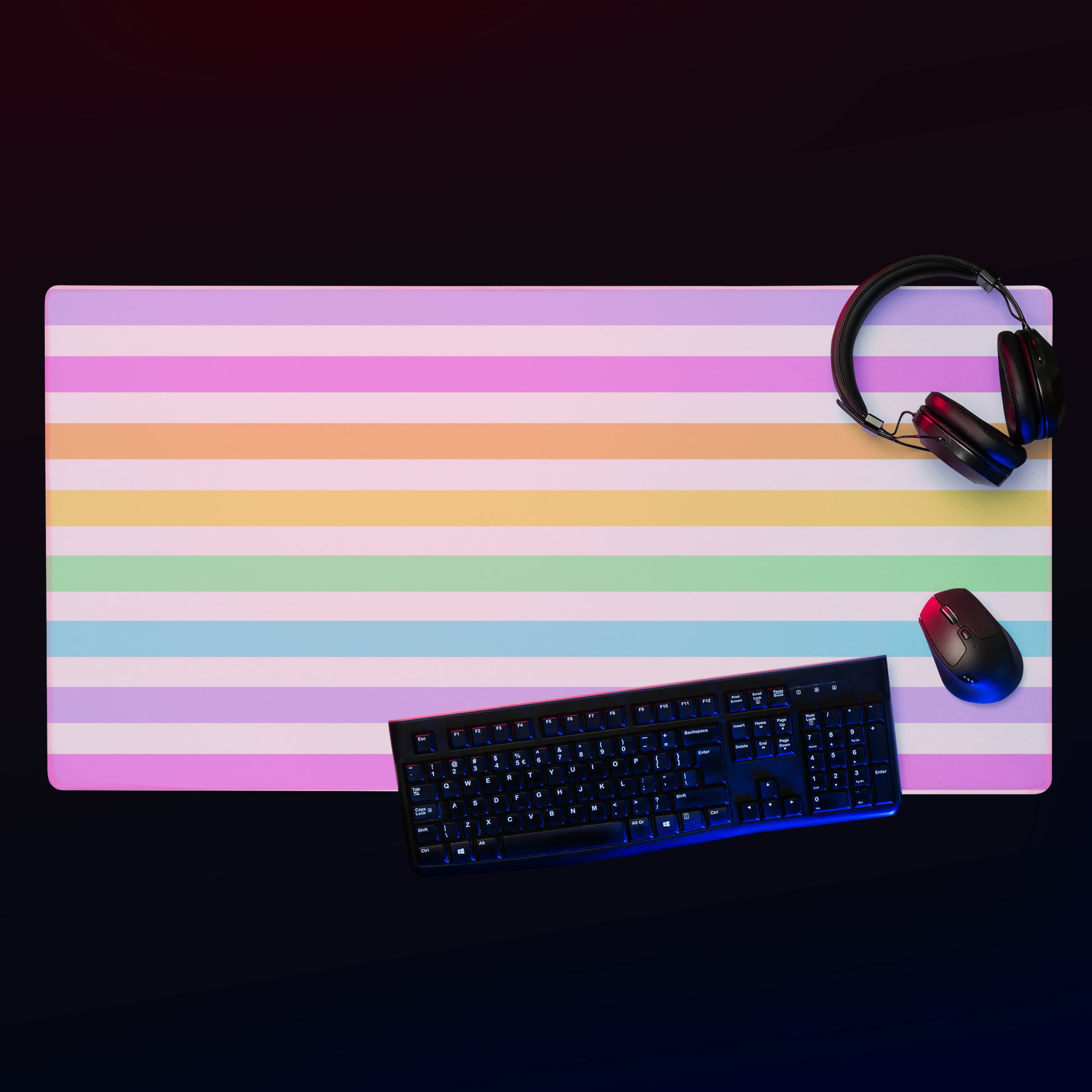 Fruity Rainbow Desk Mat Gaming Mouse Pad Stripes colorful kawaii cute 