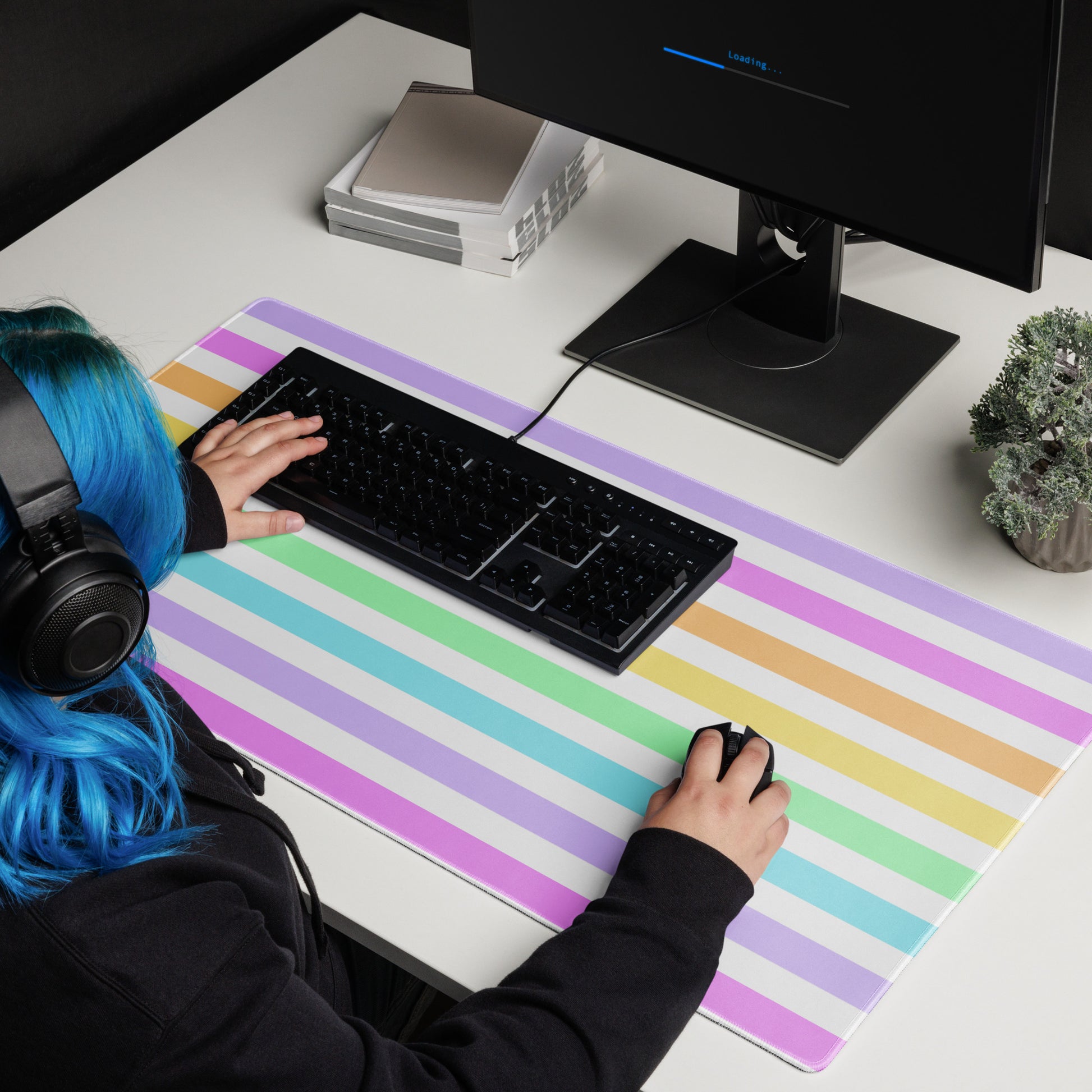 Fruity Rainbow Desk Mat Gaming Mouse Pad Stripes colorful kawaii cute 