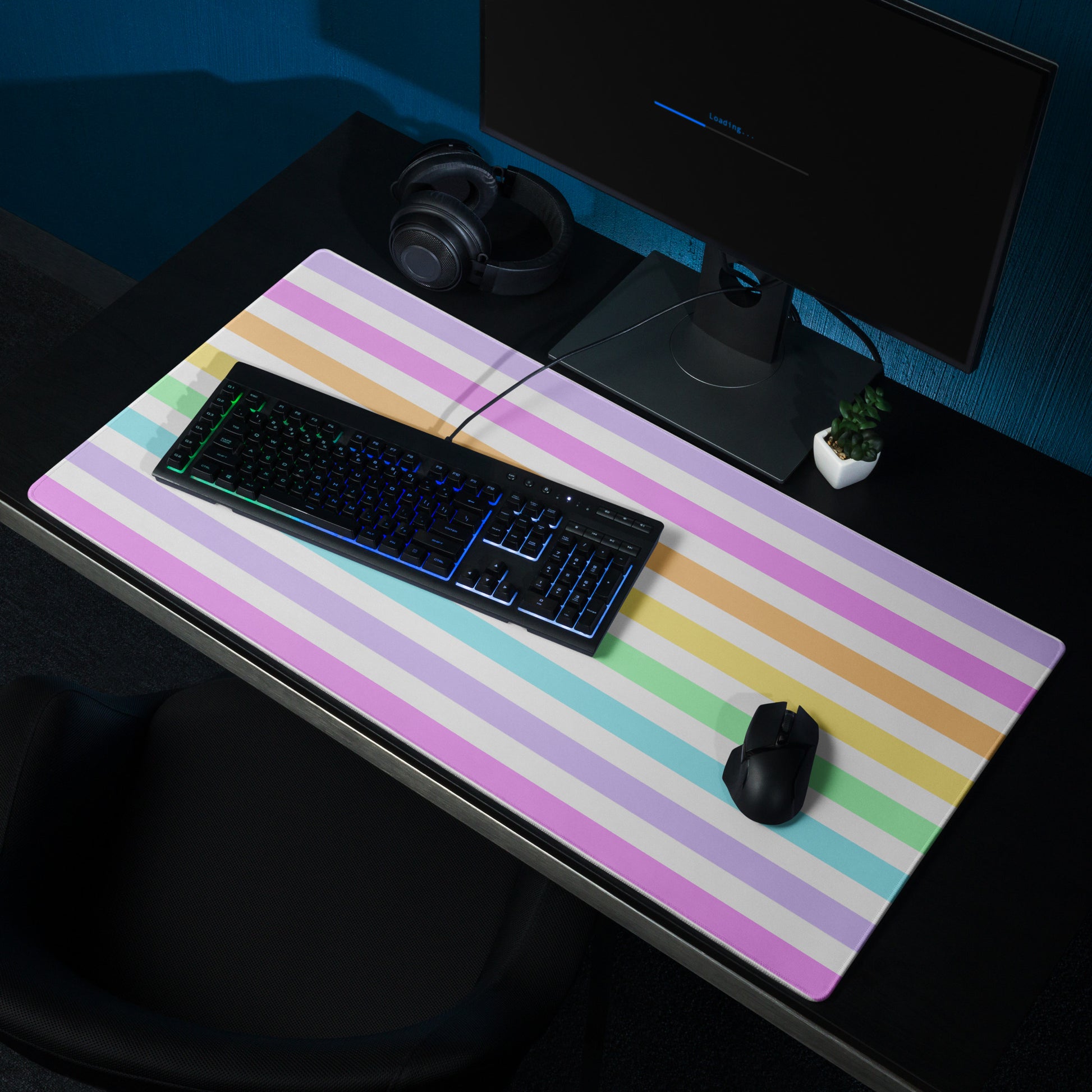 Fruity Rainbow Desk Mat Gaming Mouse Pad Stripes colorful kawaii cute 