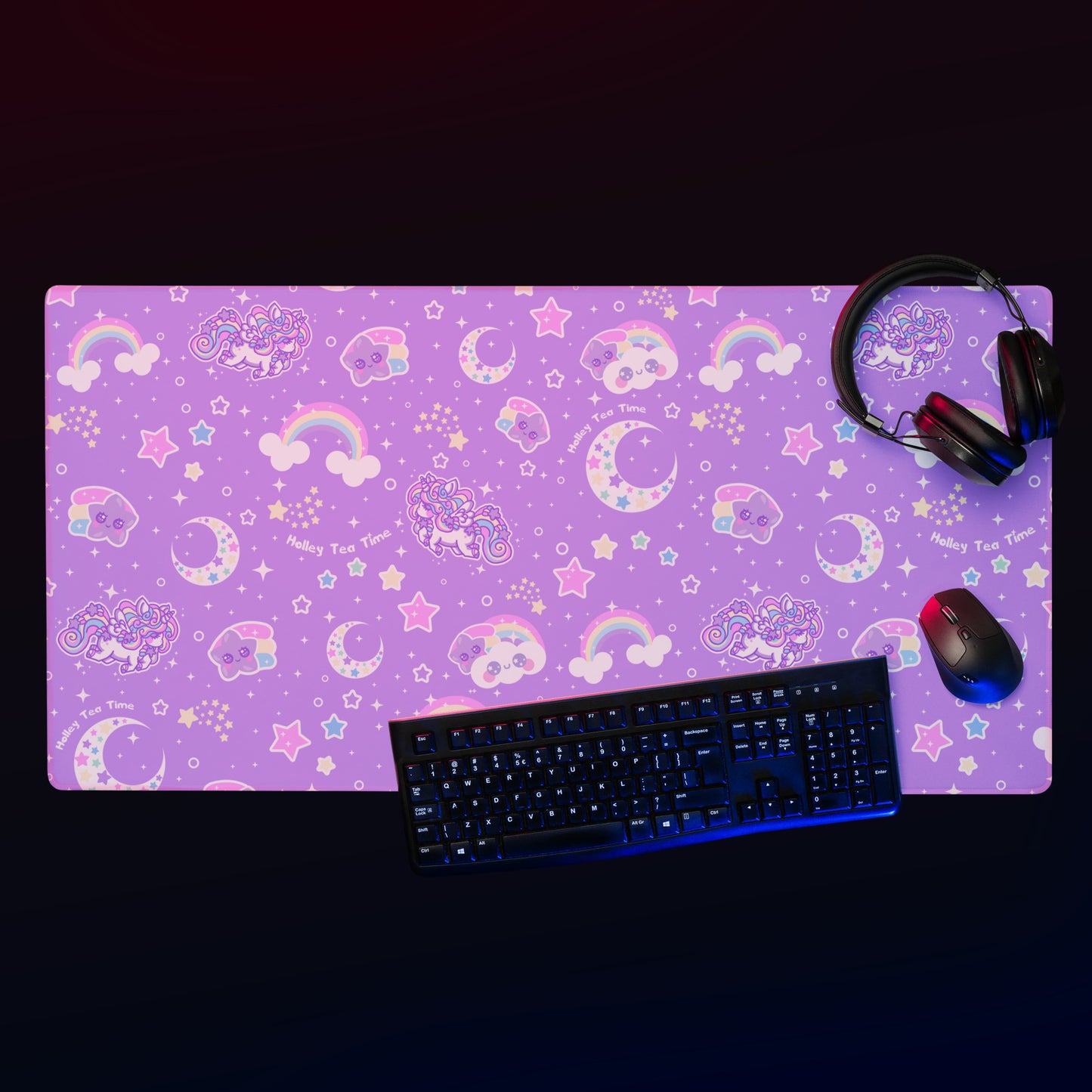 Kawaii cute cutecore cartoon anime Rainbow Stardust Unicorn Friends Desk Mat Gaming Mouse Pad fairy kei decora kei jojifuku shooting star yume kawaii