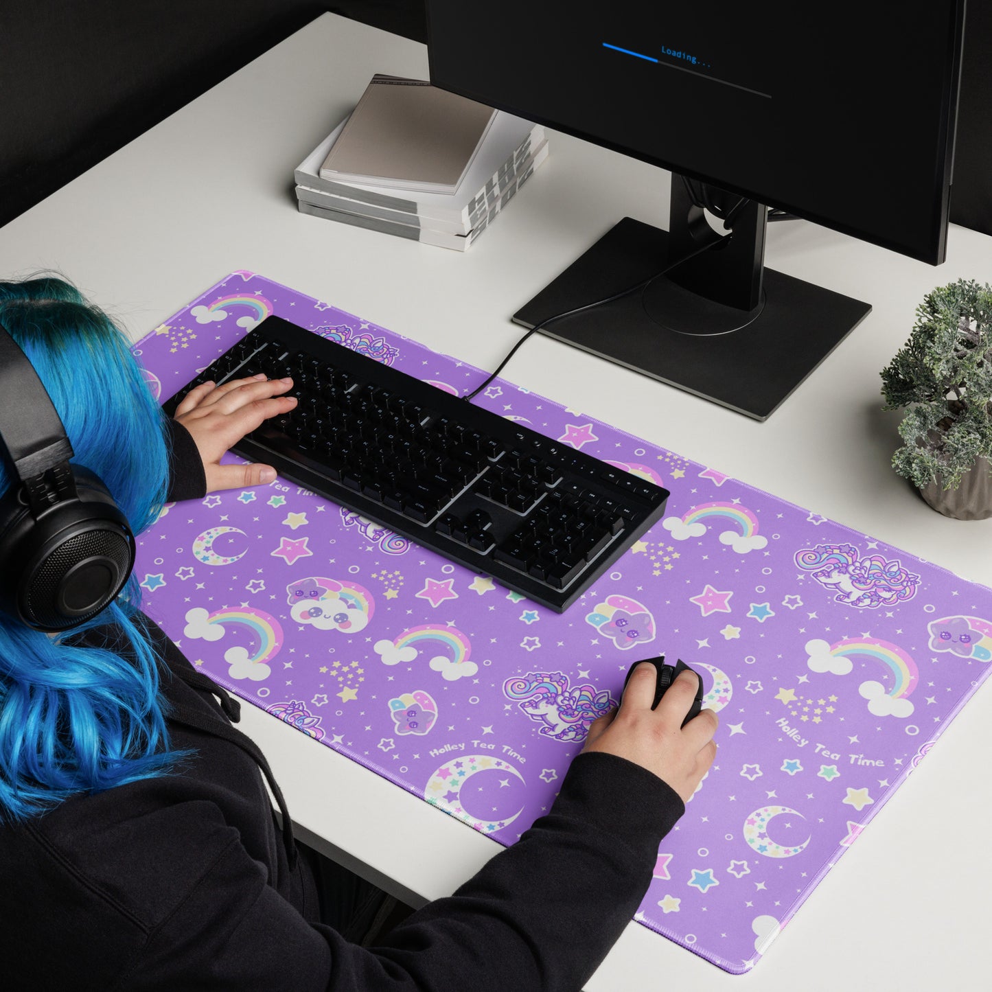 Kawaii cute cutecore cartoon anime Rainbow Stardust Unicorn Friends Desk Mat Gaming Mouse Pad fairy kei decora kei jojifuku shooting star yume kawaii