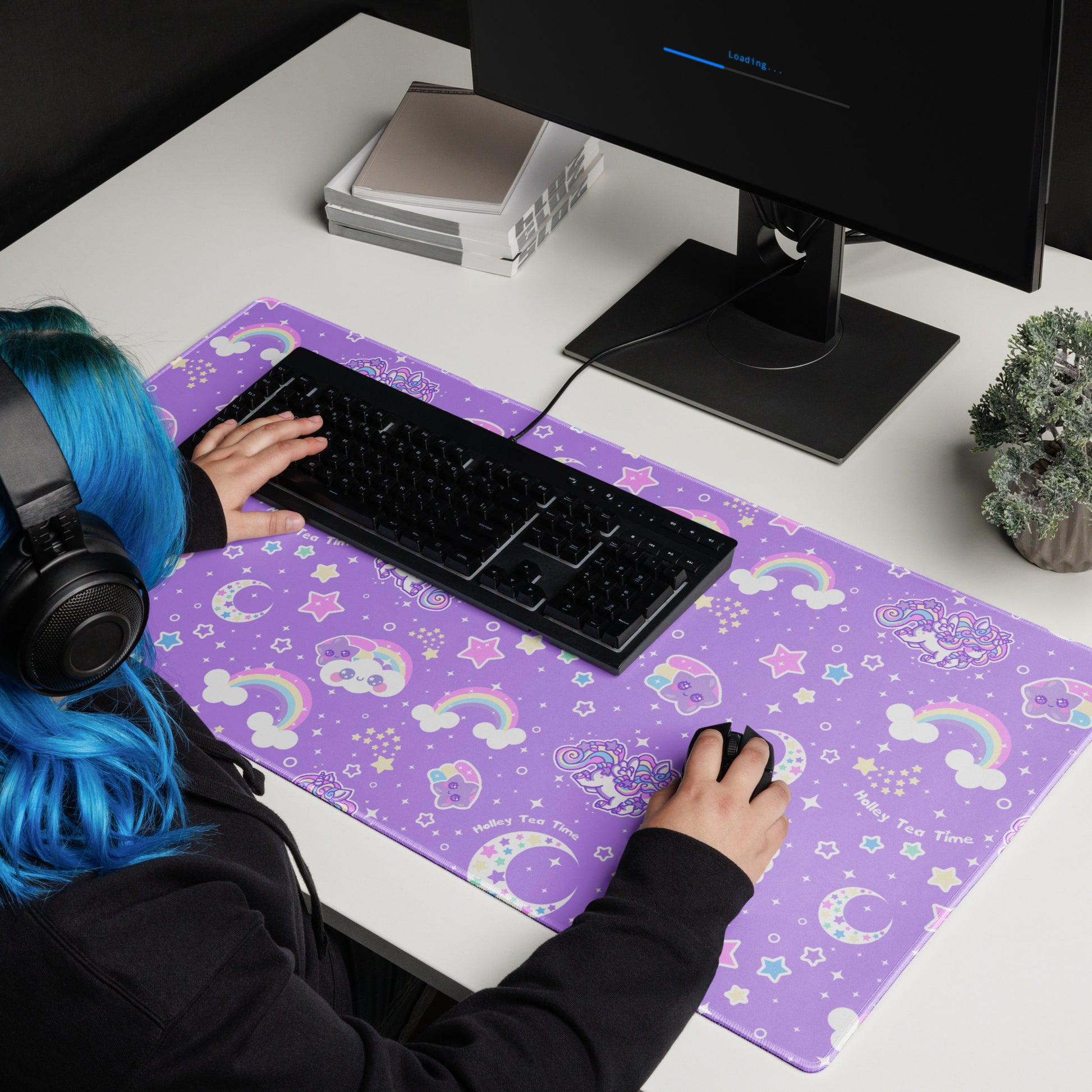 Kawaii cute cutecore cartoon anime Rainbow Stardust Unicorn Friends Desk Mat Gaming Mouse Pad fairy kei decora kei jojifuku shooting star yume kawaii