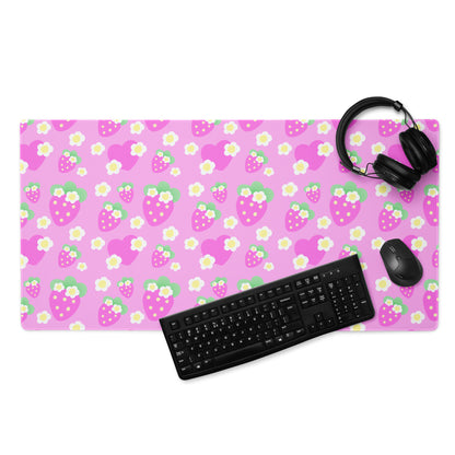 Strawberry Cutie Desk Mat Gaming Mouse Pad (Fruity Berry Pink)