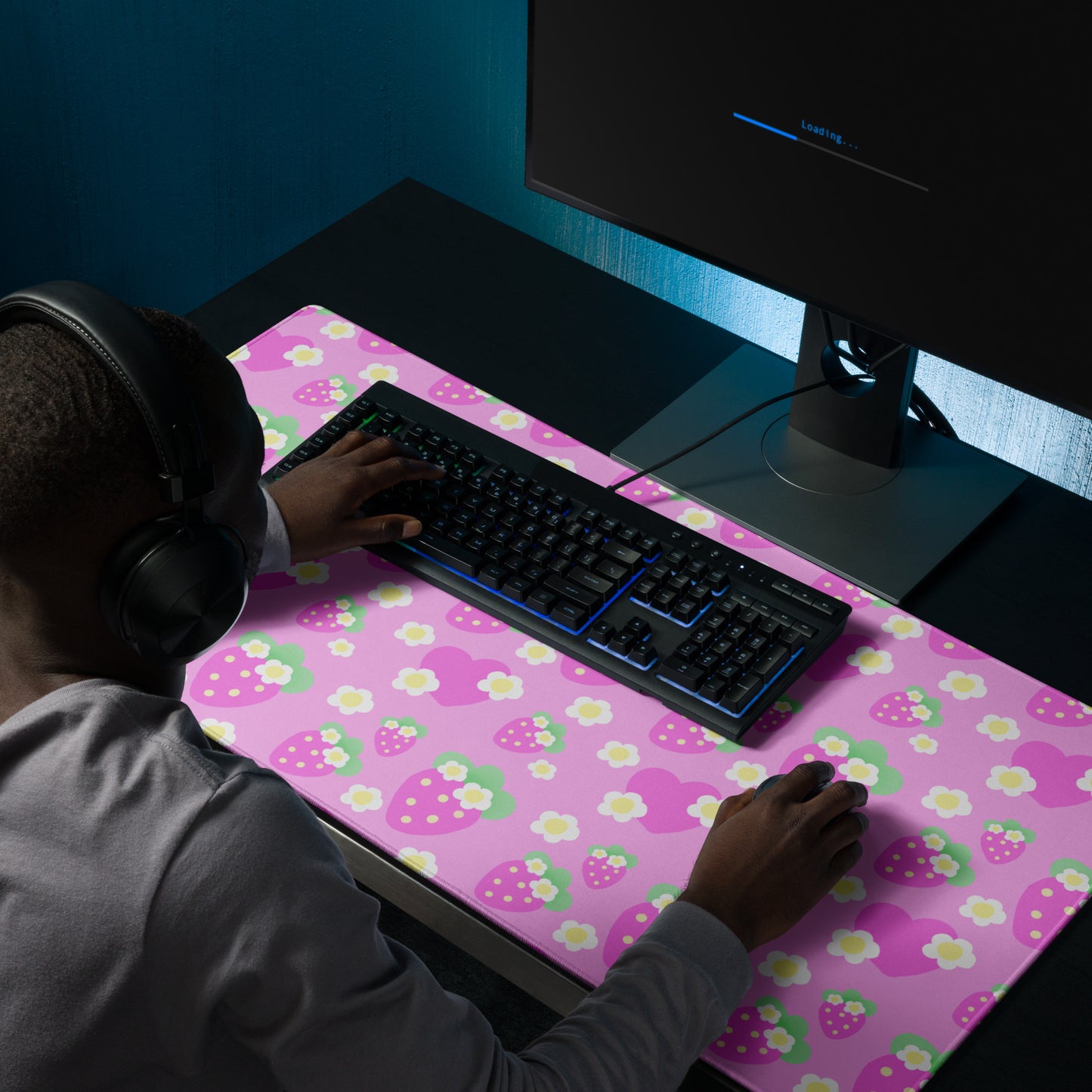 Strawberry Cutie Desk Mat Gaming Mouse Pad (Fruity Berry Pink)