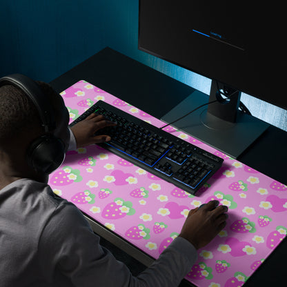 Strawberry Cutie Desk Mat Gaming Mouse Pad (Fruity Berry Pink)