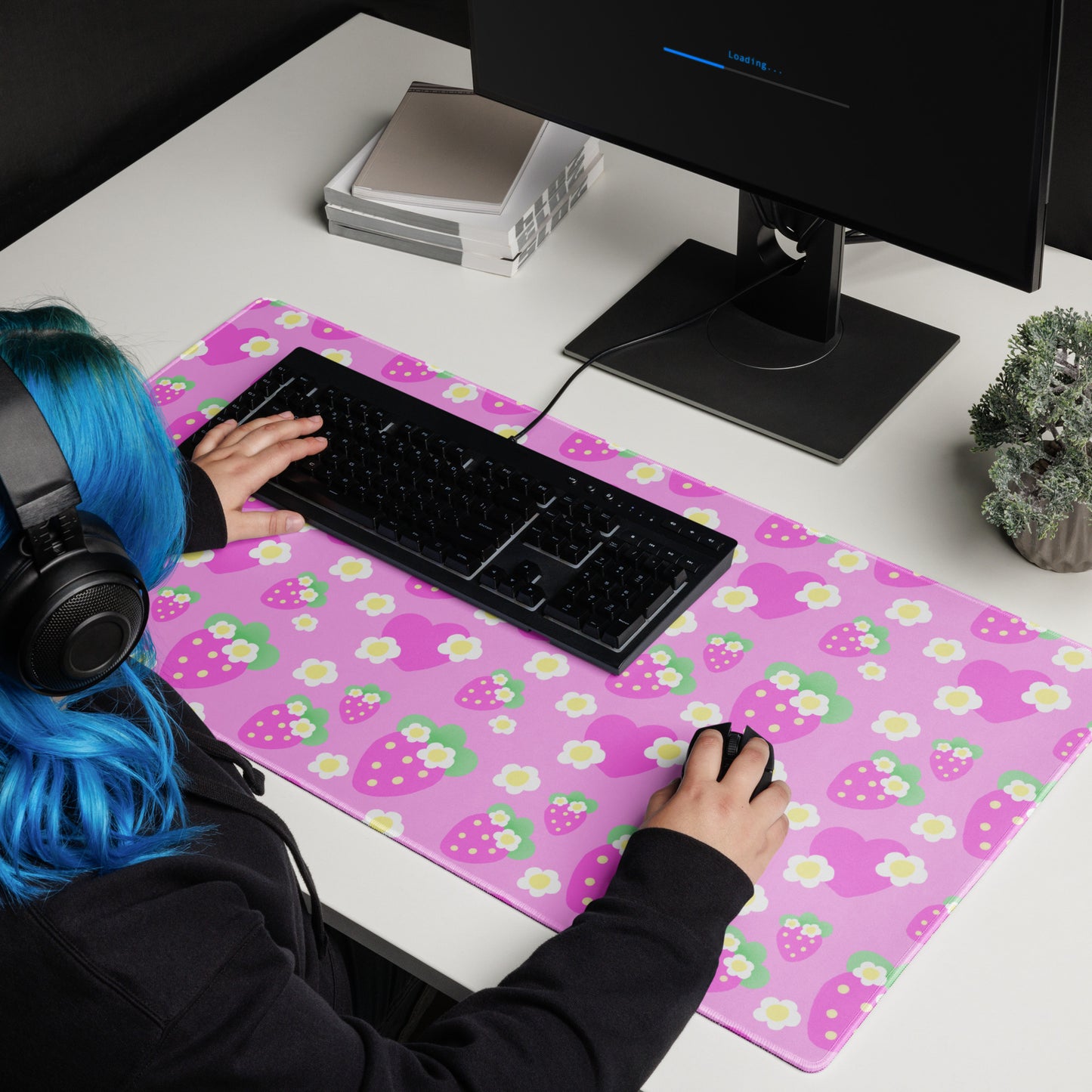 Strawberry Cutie Desk Mat Gaming Mouse Pad (Fruity Berry Pink)