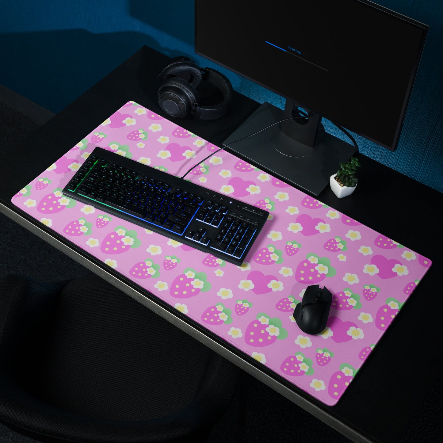 Strawberry Cutie Desk Mat Gaming Mouse Pad (Fruity Berry Pink)