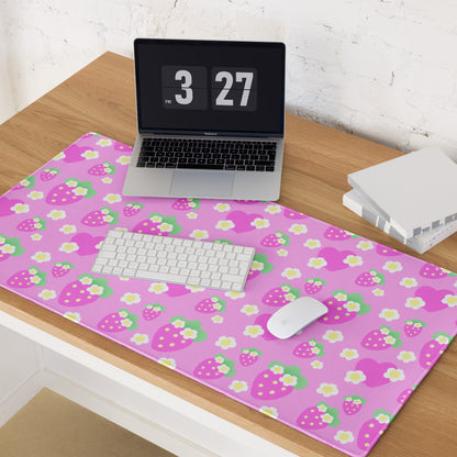 Strawberry Cutie Desk Mat Gaming Mouse Pad (Fruity Berry Pink)