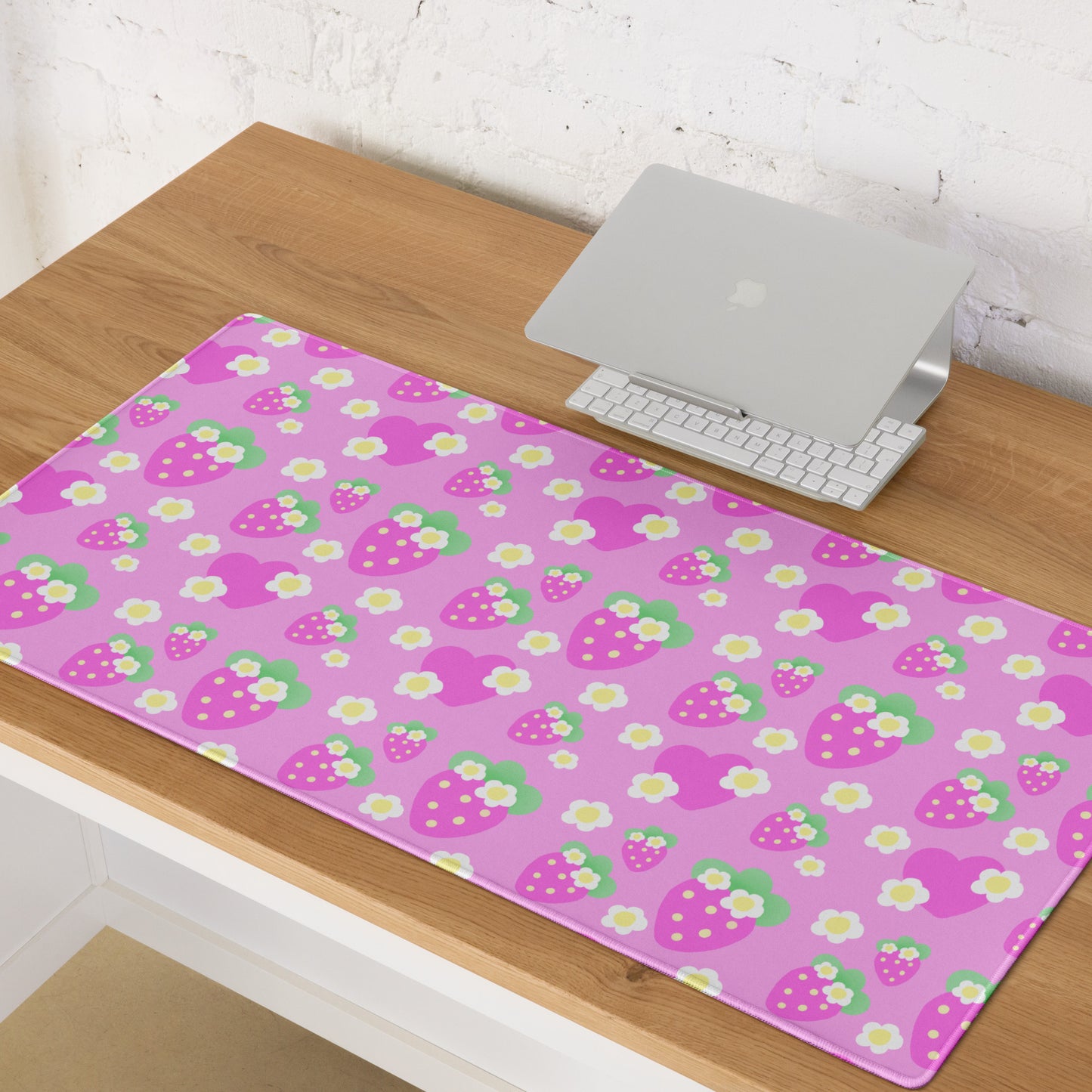 Strawberry Cutie Desk Mat Gaming Mouse Pad (Fruity Berry Pink)