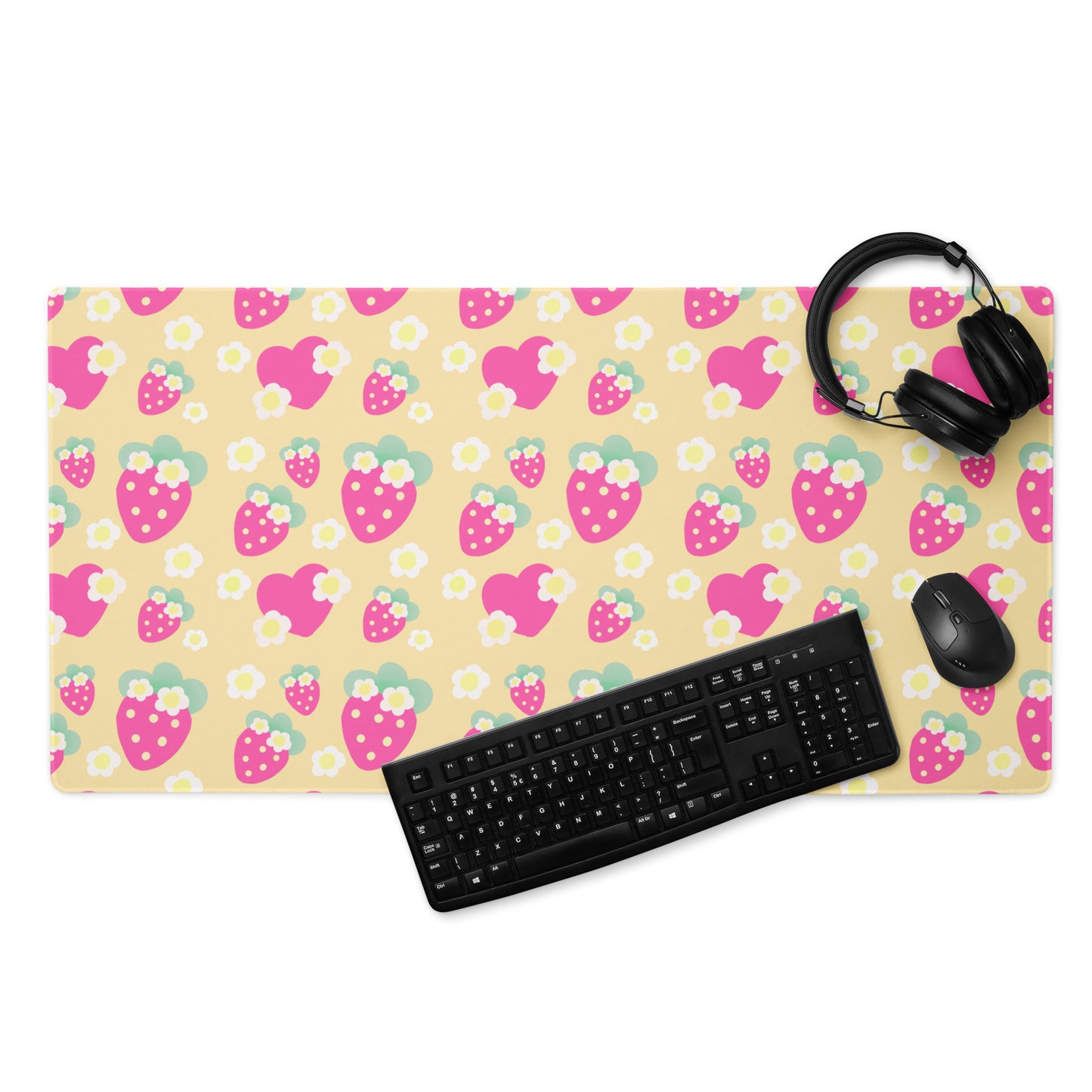Strawberry Cutie Desk Mat Gaming Mouse Pad (Fruity Berry Yellow)