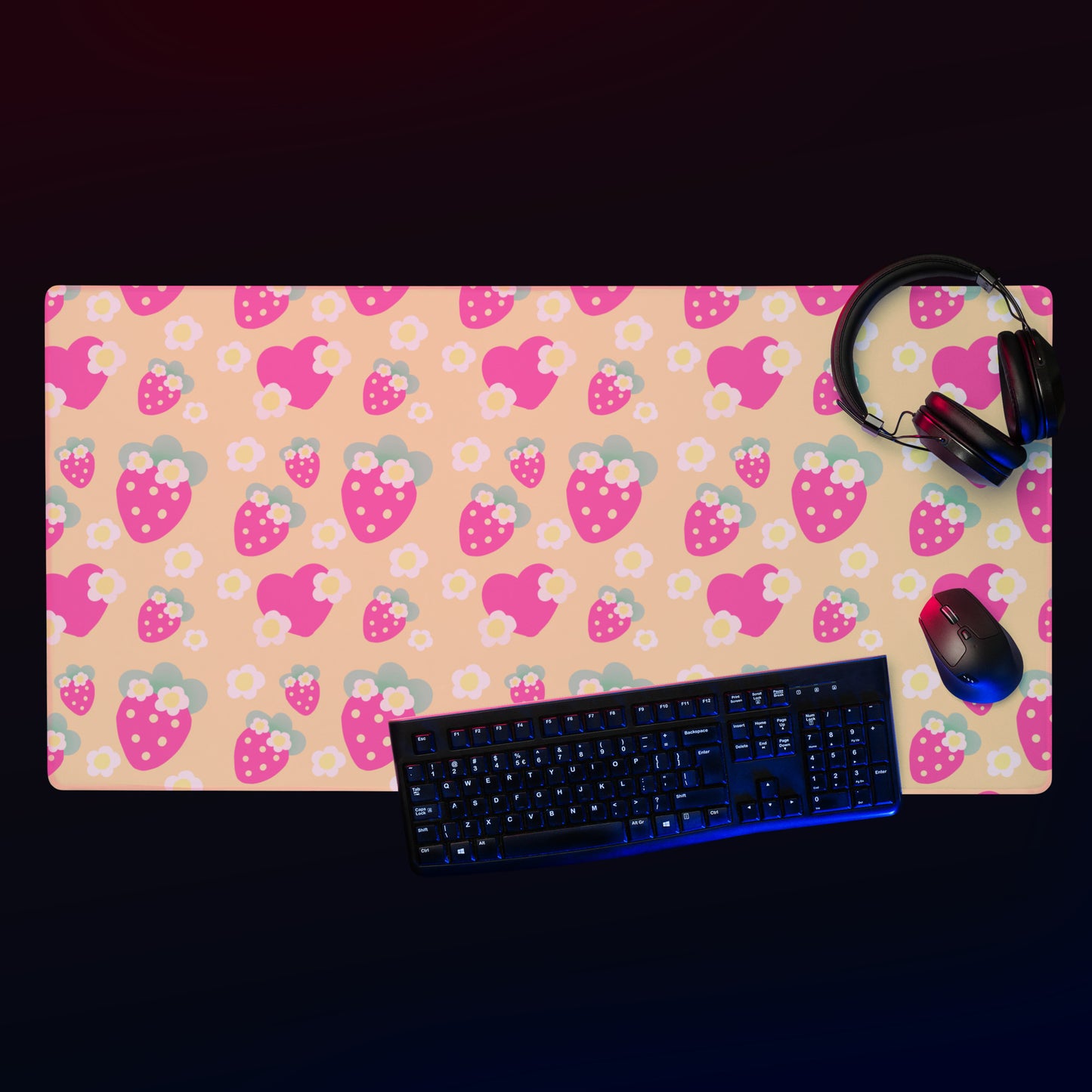 Strawberry Cutie Desk Mat Gaming Mouse Pad (Fruity Berry Yellow)