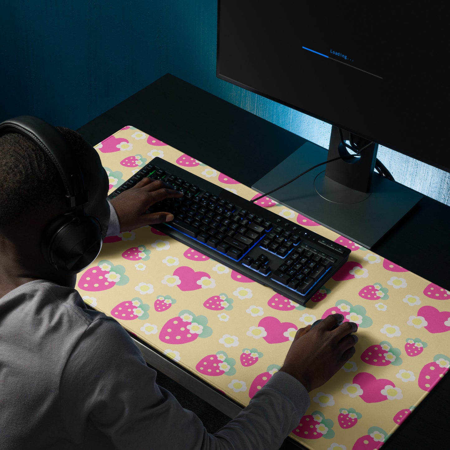 Strawberry Cutie Desk Mat Gaming Mouse Pad (Fruity Berry Yellow)