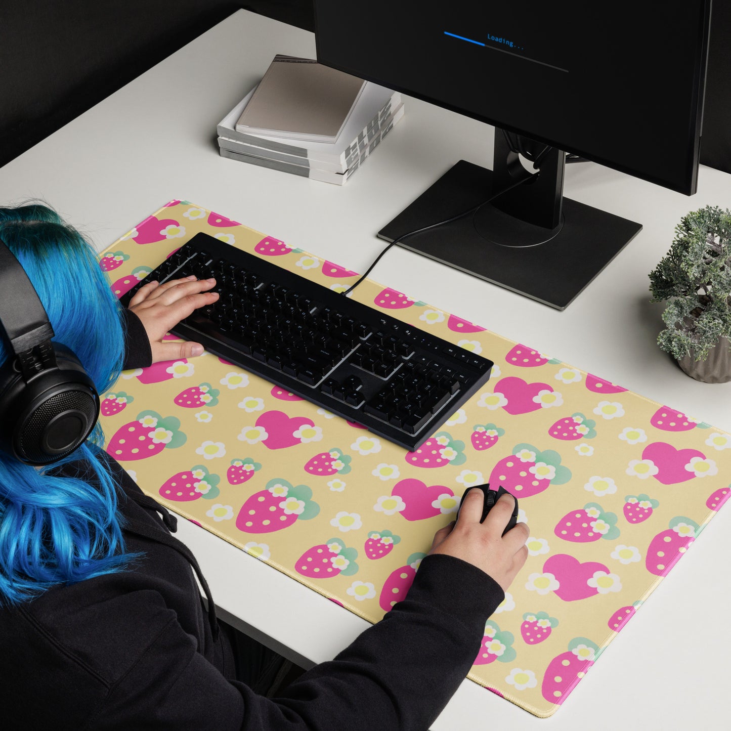 Strawberry Cutie Desk Mat Gaming Mouse Pad (Fruity Berry Yellow)