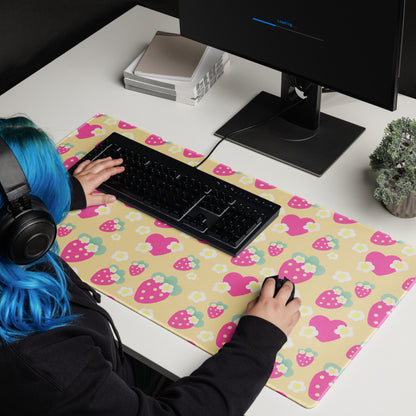 Strawberry Cutie Desk Mat Gaming Mouse Pad (Fruity Berry Yellow)