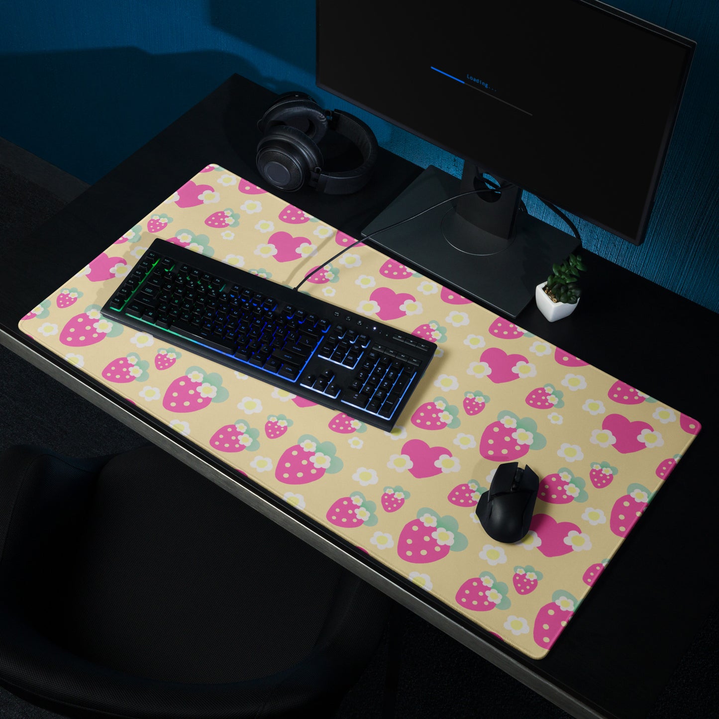 Strawberry Cutie Desk Mat Gaming Mouse Pad (Fruity Berry Yellow)