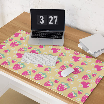 Strawberry Cutie Desk Mat Gaming Mouse Pad (Fruity Berry Yellow)