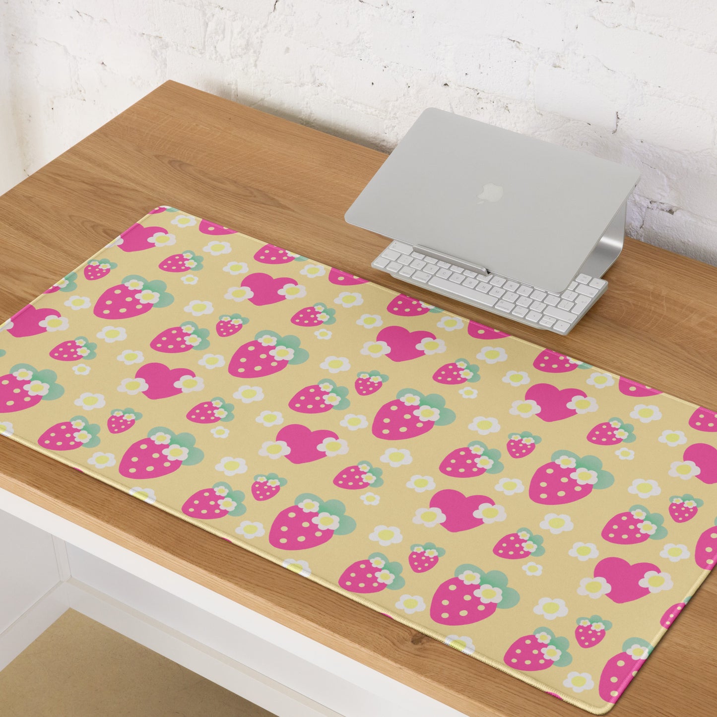Strawberry Cutie Desk Mat Gaming Mouse Pad (Fruity Berry Yellow)