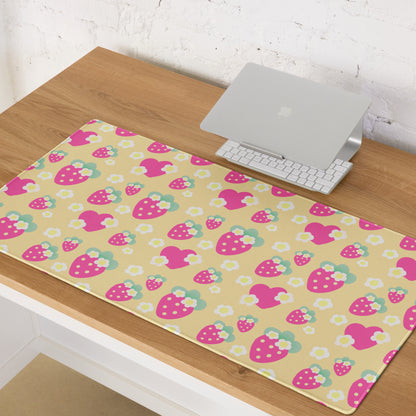 Strawberry Cutie Desk Mat Gaming Mouse Pad (Fruity Berry Yellow)