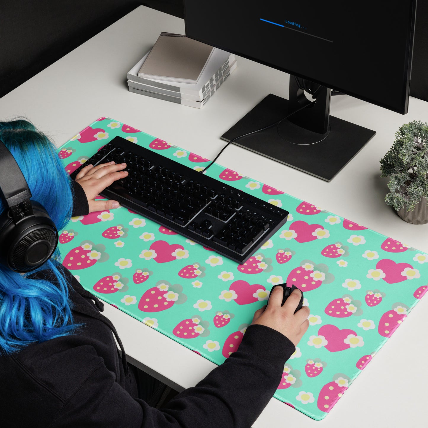 Strawberry Cutie Desk Mat Gaming Mouse Pad (Fruity Berry Mint)